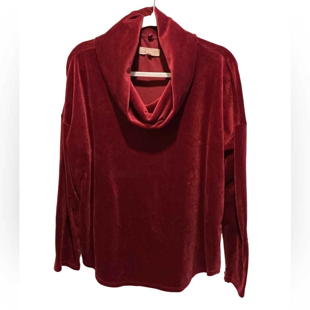 Lou & Grey for LOFT cowl neck top made of soft velour fabric. Wine red. Size M